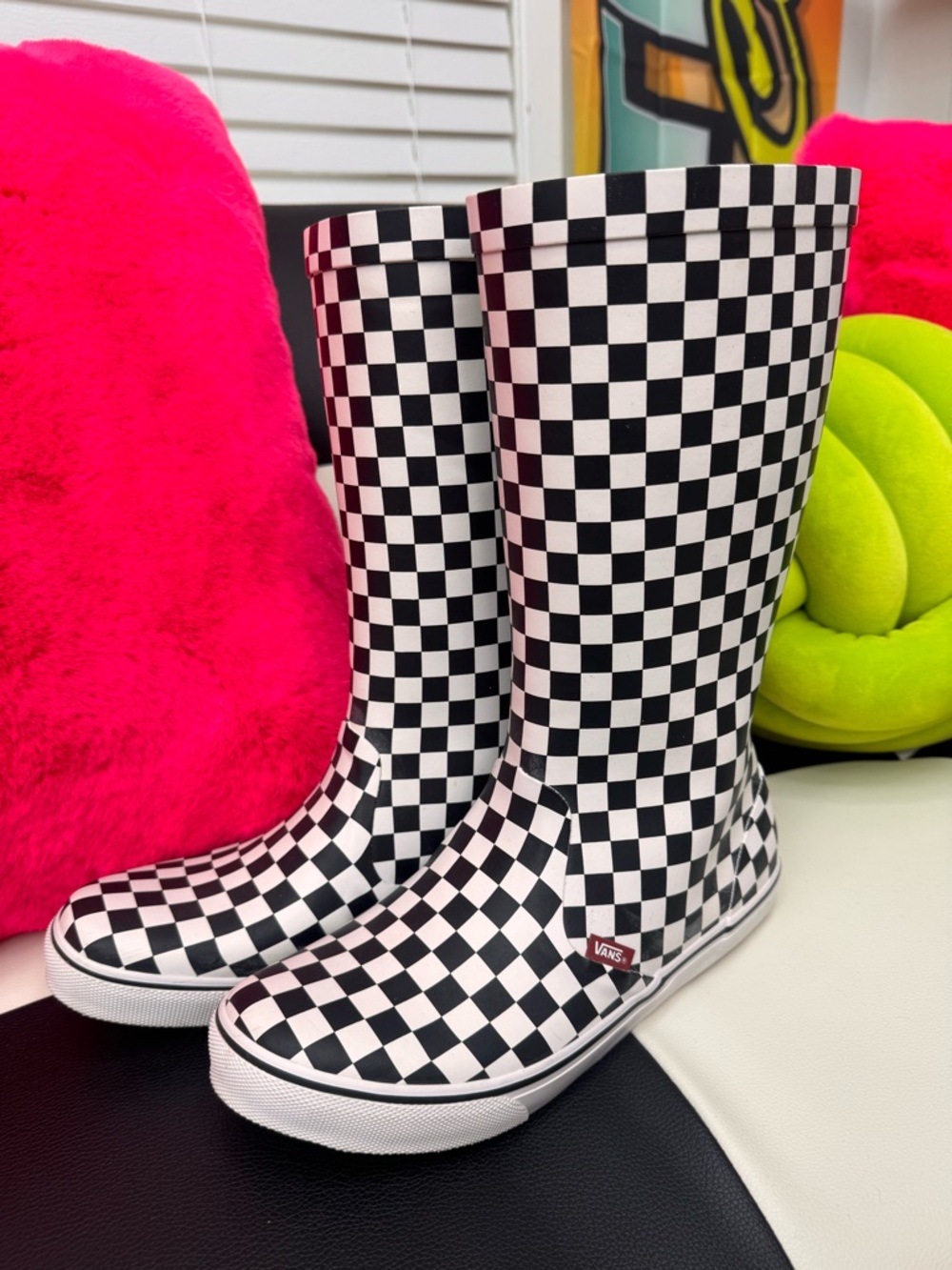 Vans Rare Checkerboard Rain Boots - Black & White Womens 10 Men’s 8.5